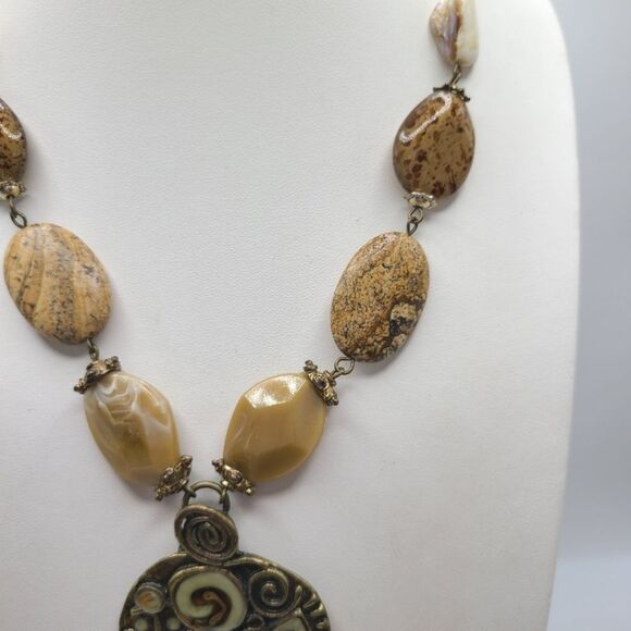 Chico's Boho Necklace, Enameled Pendant, Stone Beads - Picture 4 of 8